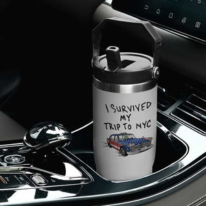 I Survived My Trip to NYC Flip Straw Tumbler Funny New York City USA Flag Taxi Meme Gift