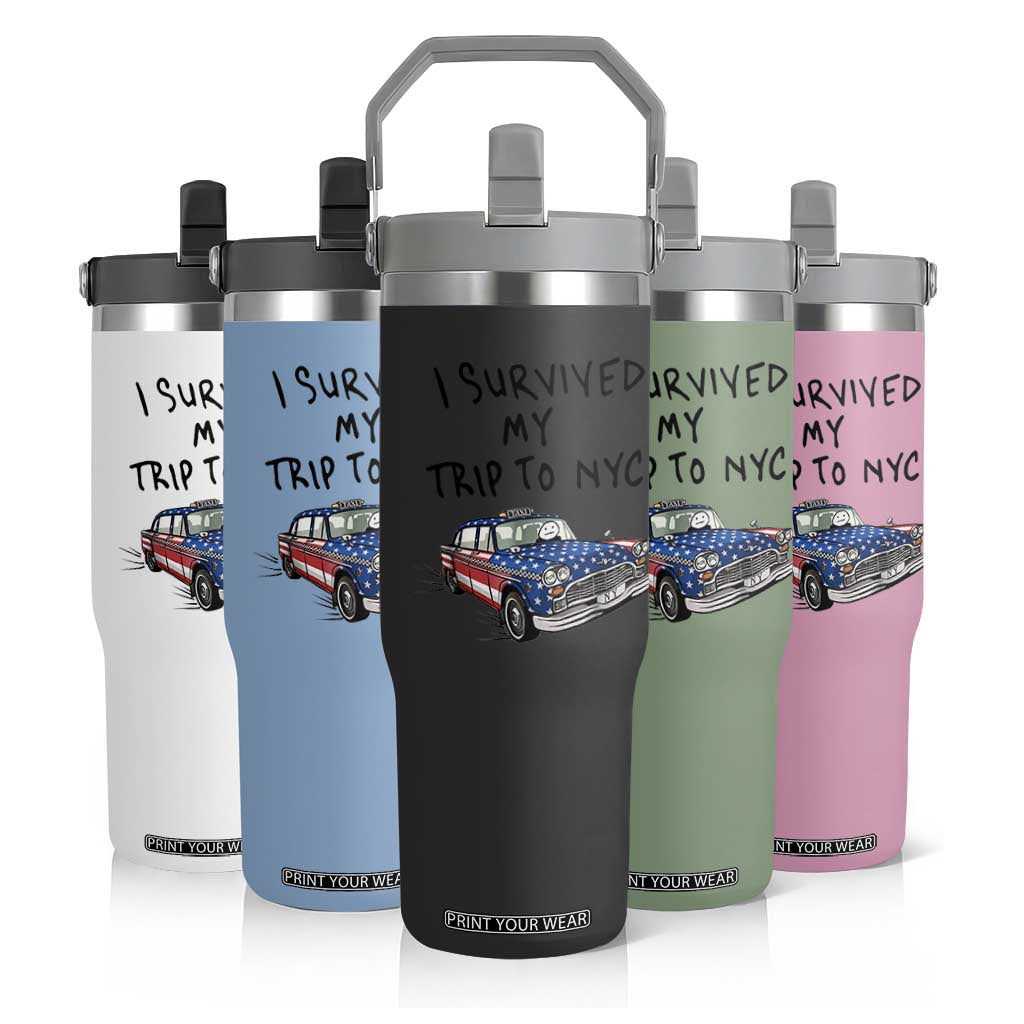 I Survived My Trip to NYC Flip Straw Tumbler Funny New York City USA Flag Taxi Meme Gift