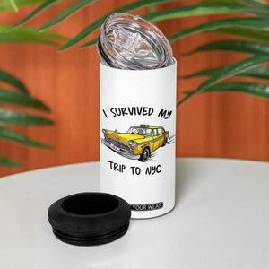 I Survived My Trip to NYC 4 in 1 Can Cooler Tumbler Funny New York City Yellow Taxi Meme Gift