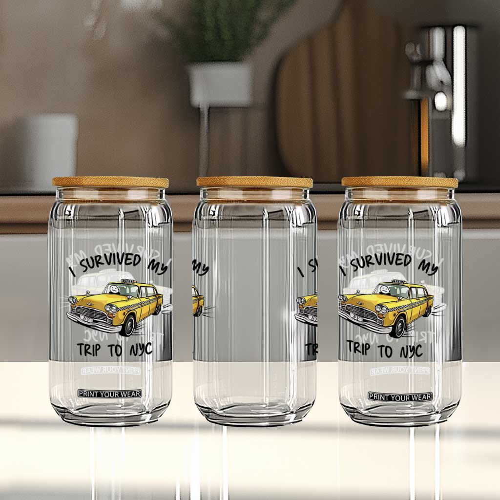 I Survived My Trip to NYC Glass Can Funny New York City Yellow Taxi Meme Gift
