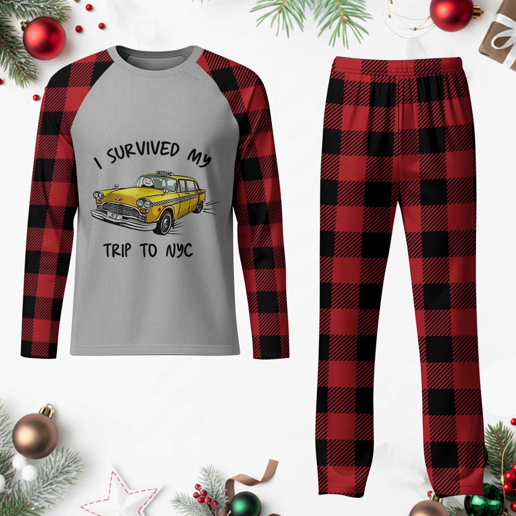 I Survived My Trip to NYC Plaid Pajama Set Funny New York City Yellow Taxi Meme Gift