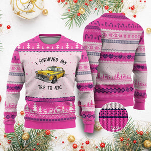I Survived My Trip to NYC Ugly Christmas Sweater Funny New York City Yellow Taxi Meme Gift