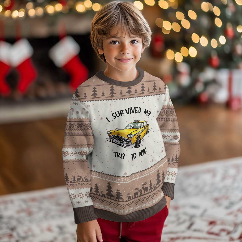 I Survived My Trip to NYC Ugly Christmas Sweater Funny New York City Yellow Taxi Meme Gift