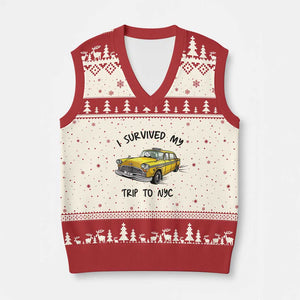 I Survived My Trip to NYC V-Neck Knit Sweater Vest Funny New York City Yellow Taxi Meme Gift