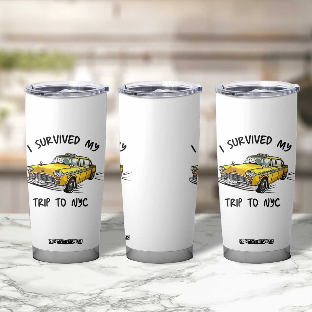 I Survived My Trip to NYC Tumbler Cup Funny New York City Yellow Taxi Meme Gift