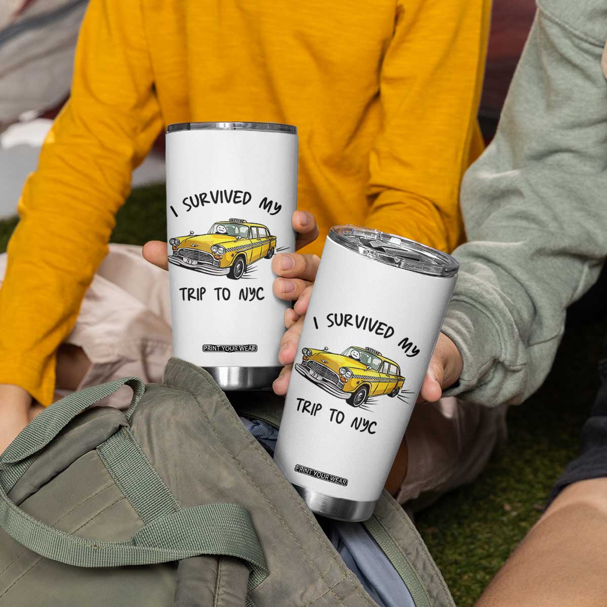 I Survived My Trip to NYC Tumbler Cup Funny New York City Yellow Taxi Meme Gift