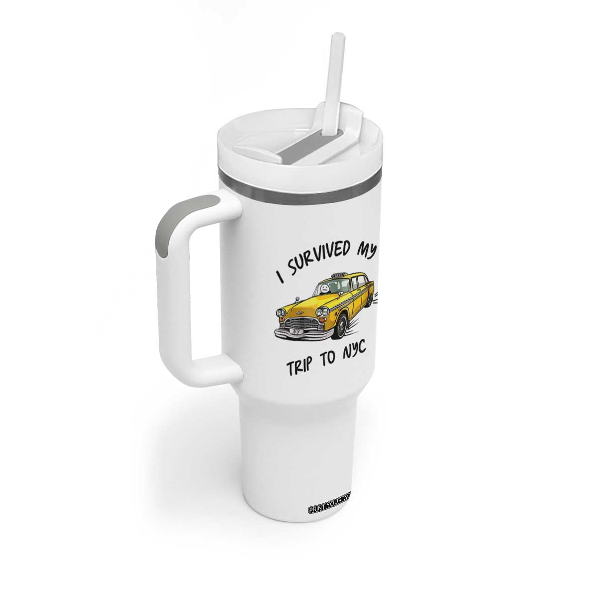 I Survived My Trip to NYC Tumbler With Handle Funny New York City Yellow Taxi Meme Gift