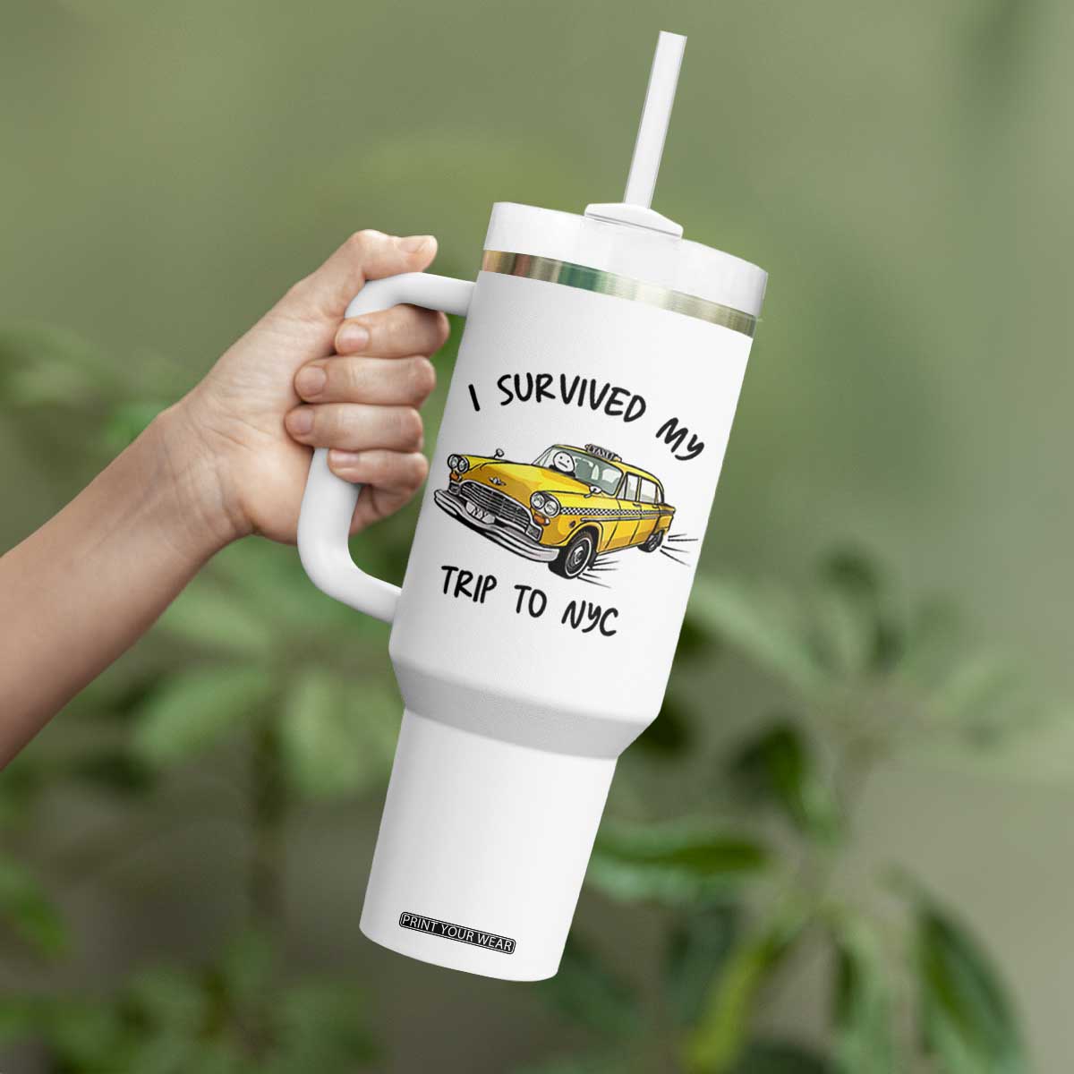 I Survived My Trip to NYC Tumbler With Handle Funny New York City Yellow Taxi Meme Gift