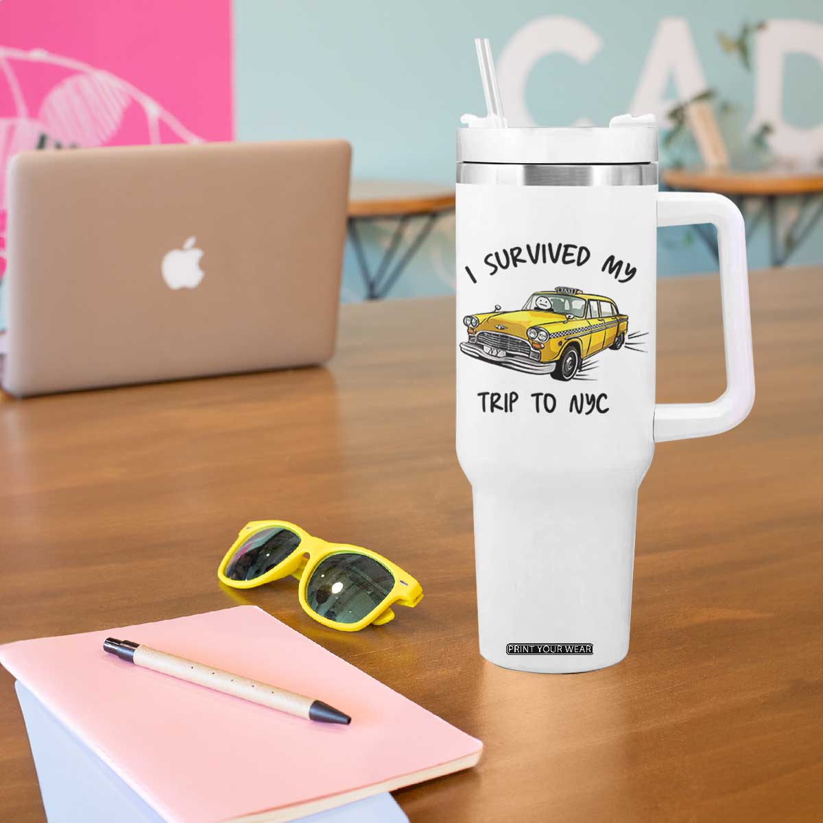 I Survived My Trip to NYC Tumbler With Handle Funny New York City Yellow Taxi Meme Gift