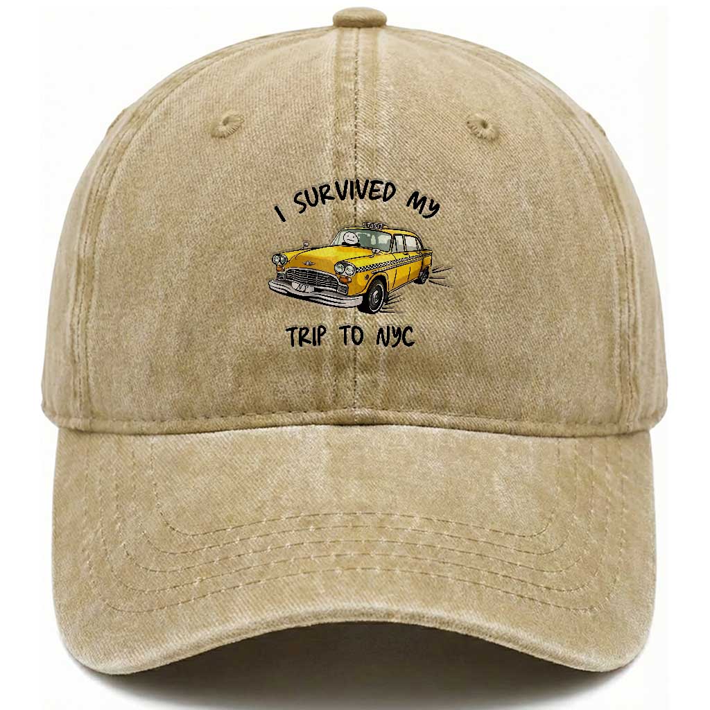 I Survived My Trip to NYC Washed Cotton Baseball Cap Funny New York City Yellow Taxi Meme Gift
