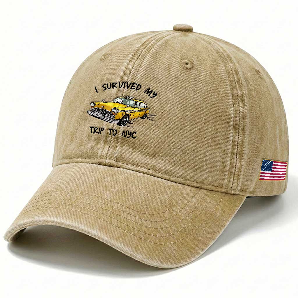 I Survived My Trip to NYC Washed Cotton Baseball Cap Funny New York City Yellow Taxi Meme Gift
