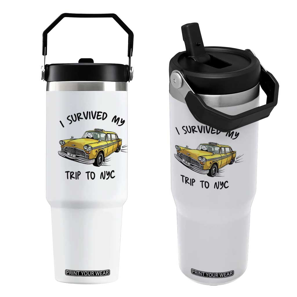 I Survived My Trip to NYC Flip Straw Tumbler Funny New York City Yellow Taxi Meme Gift