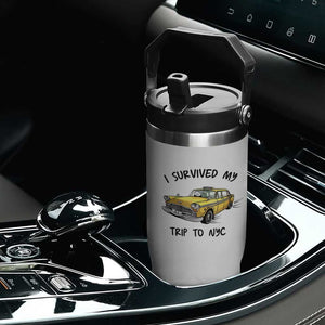 I Survived My Trip to NYC Flip Straw Tumbler Funny New York City Yellow Taxi Meme Gift