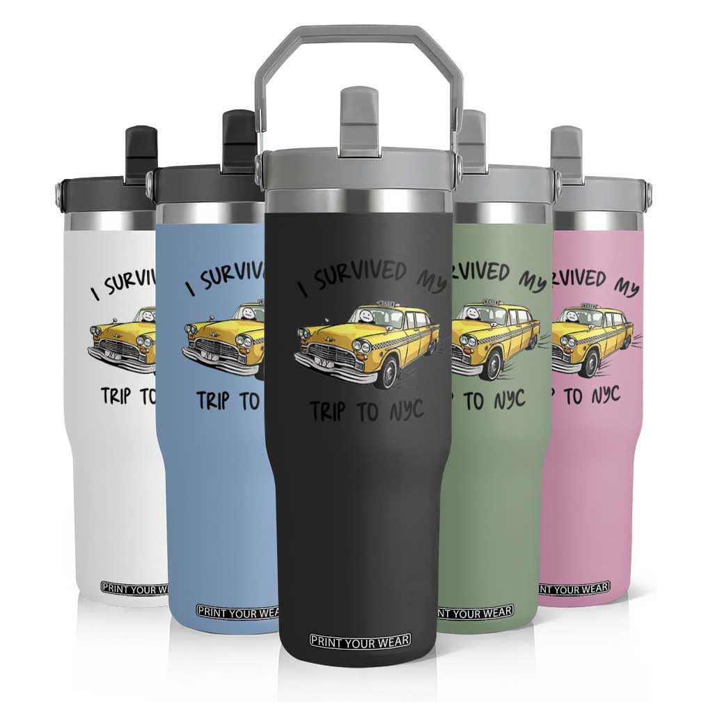 I Survived My Trip to NYC Flip Straw Tumbler Funny New York City Yellow Taxi Meme Gift