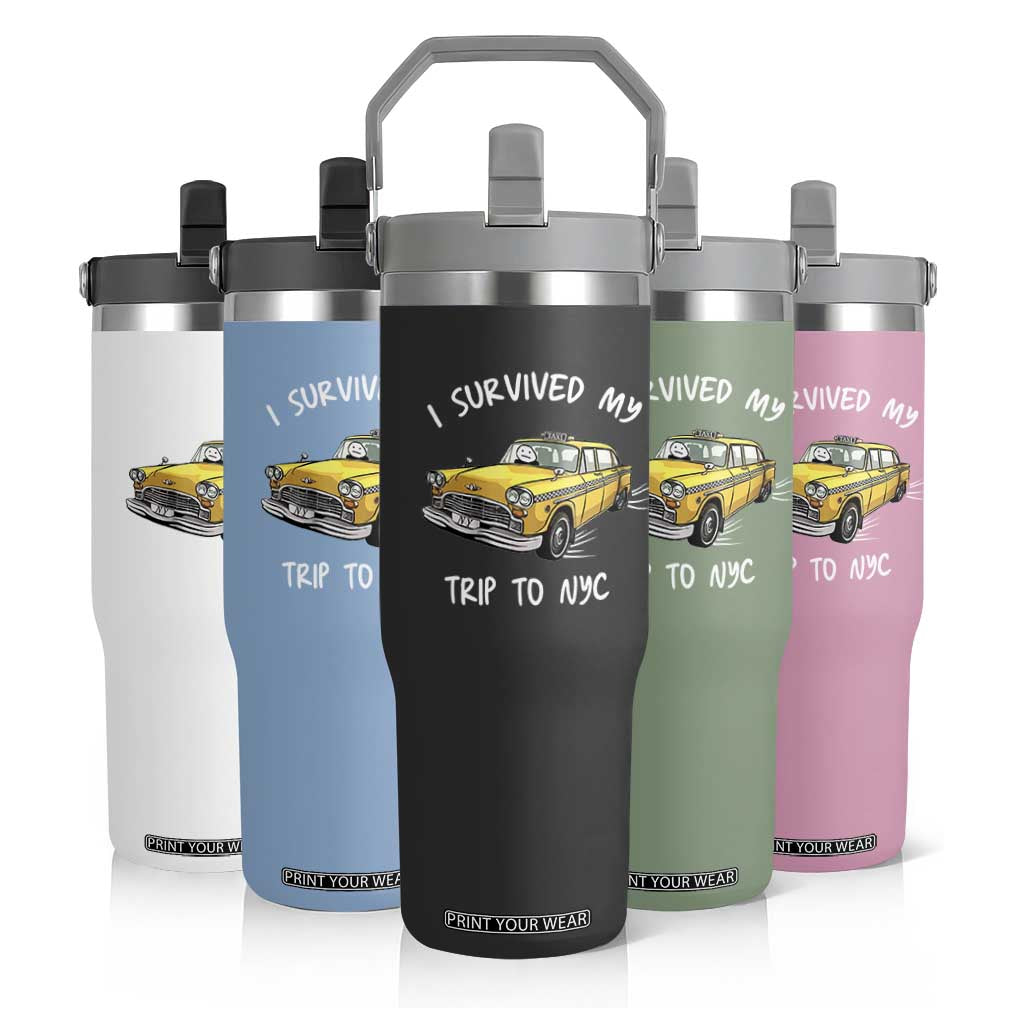 I Survived My Trip to NYC Flip Straw Tumbler Funny New York City Yellow Taxi Meme