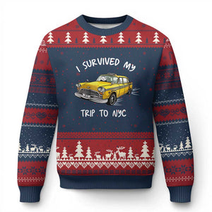I Survived My Trip to NYC Ugly Christmas Sweater Funny New York City Yellow Taxi Meme