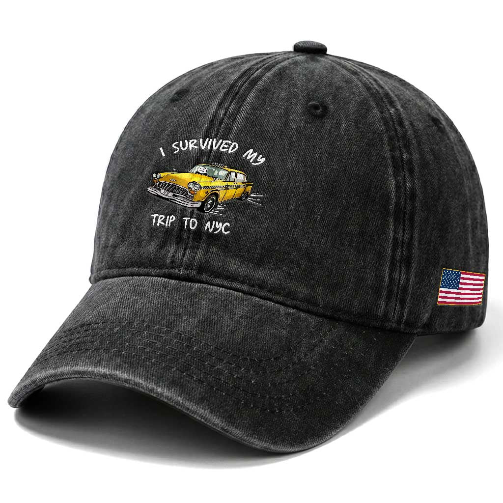 I Survived My Trip to NYC Washed Cotton Baseball Cap Funny New York City Yellow Taxi Meme