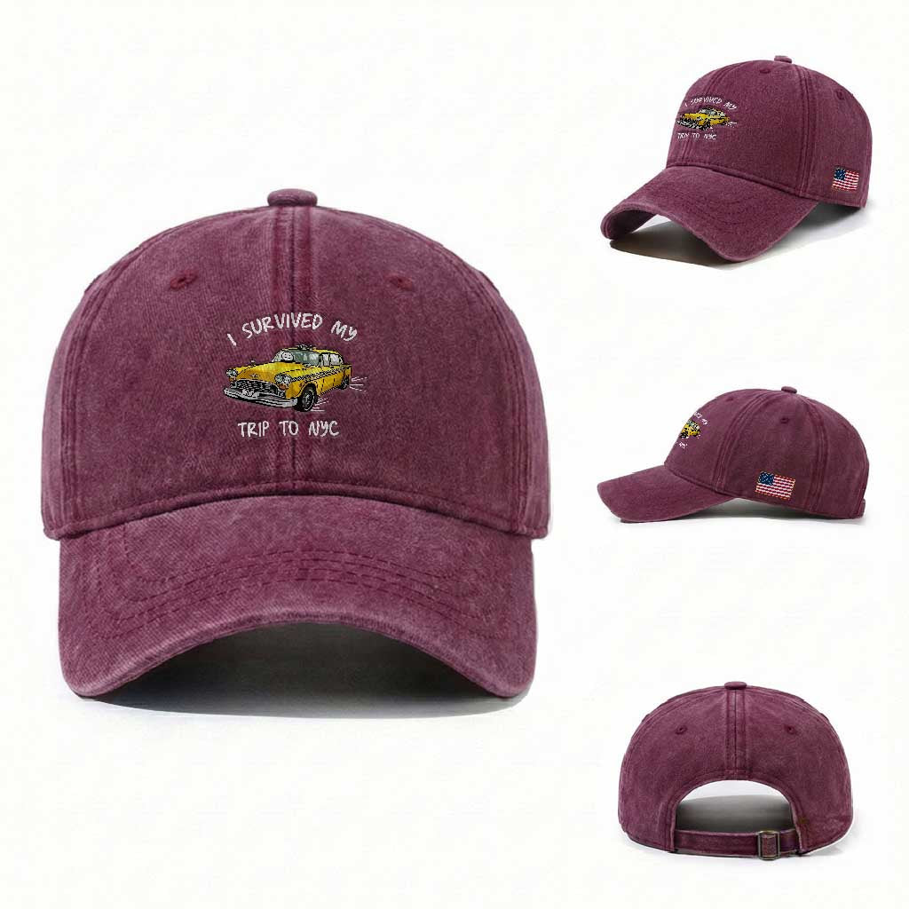 I Survived My Trip to NYC Washed Cotton Baseball Cap Funny New York City Yellow Taxi Meme
