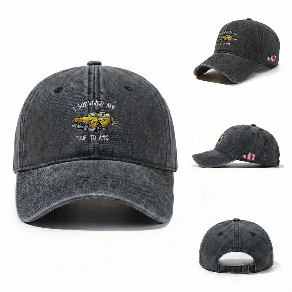 I Survived My Trip to NYC Washed Cotton Baseball Cap Funny New York City Yellow Taxi Meme