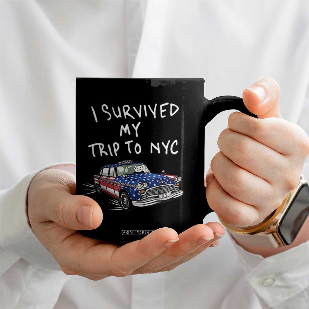 I Survived My Trip to NYC Coffee Mug Funny New York City USA Flag Taxi Meme