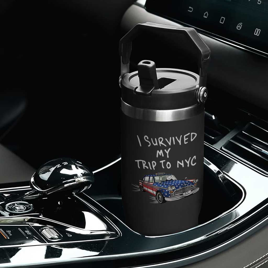 I Survived My Trip to NYC Flip Straw Tumbler Funny New York City USA Flag Taxi Meme
