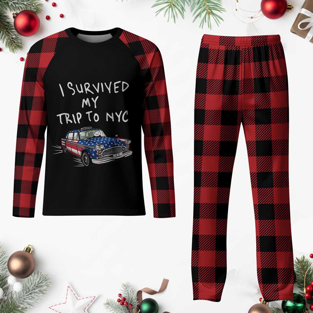I Survived My Trip to NYC Plaid Pajama Set Funny New York City USA Flag Taxi Meme