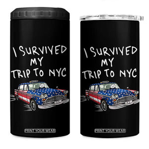 I Survived My Trip to NYC 4 in 1 Can Cooler Tumbler Funny New York City USA Flag Taxi Meme