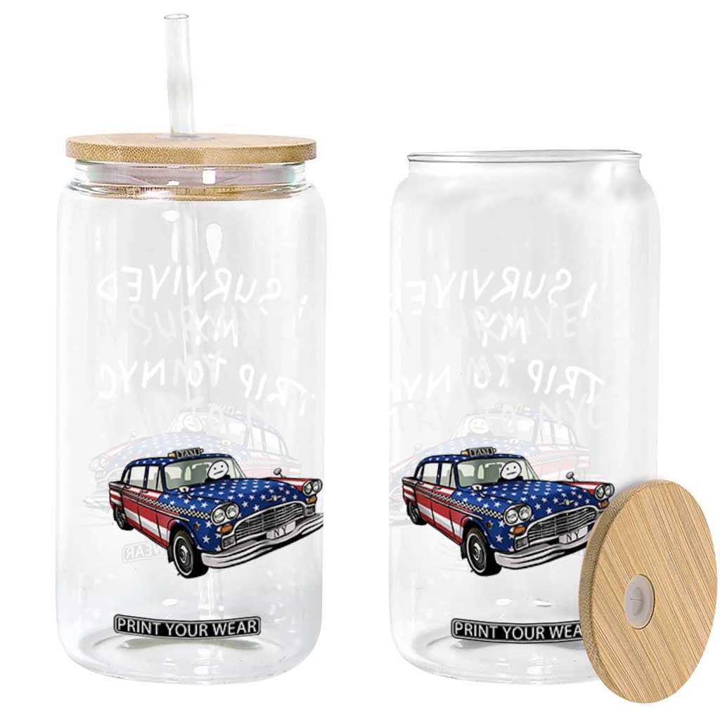 I Survived My Trip to NYC Glass Can Funny New York City USA Flag Taxi Meme