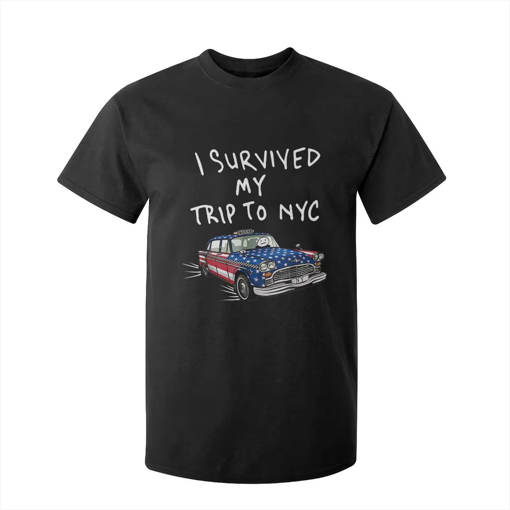 I Survived My Trip to NYC T Shirt For Kid Funny New York City USA Flag Taxi Meme