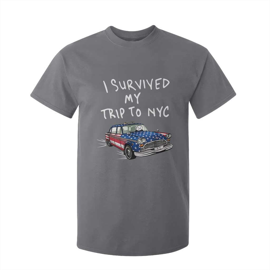 I Survived My Trip to NYC T Shirt For Kid Funny New York City USA Flag Taxi Meme
