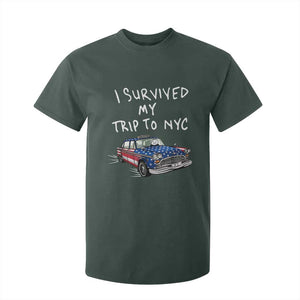 I Survived My Trip to NYC T Shirt For Kid Funny New York City USA Flag Taxi Meme
