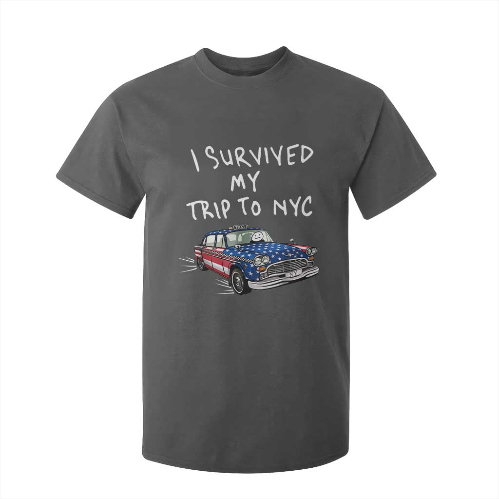 I Survived My Trip to NYC T Shirt For Kid Funny New York City USA Flag Taxi Meme
