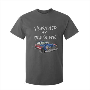 I Survived My Trip to NYC T Shirt For Kid Funny New York City USA Flag Taxi Meme