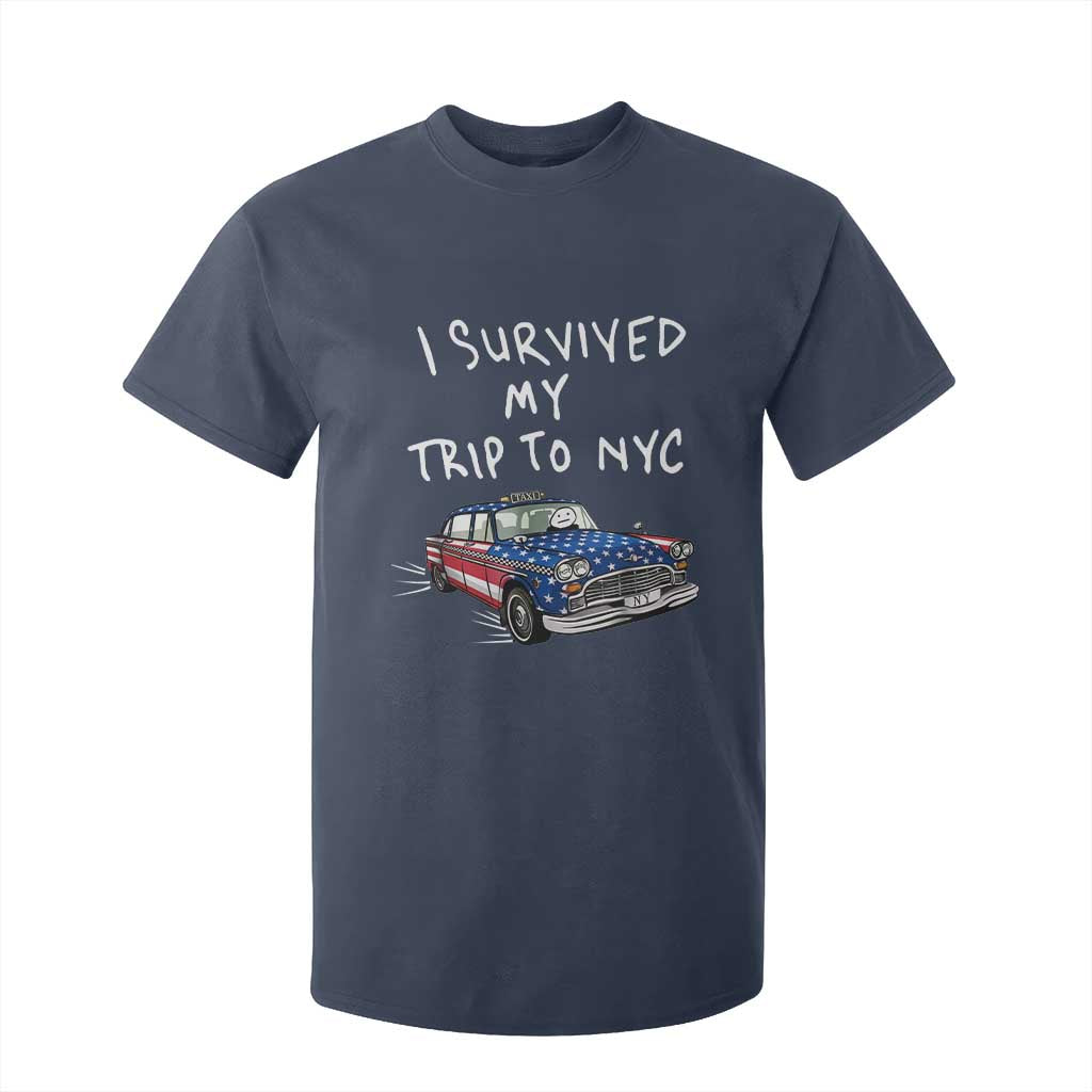 I Survived My Trip to NYC T Shirt For Kid Funny New York City USA Flag Taxi Meme