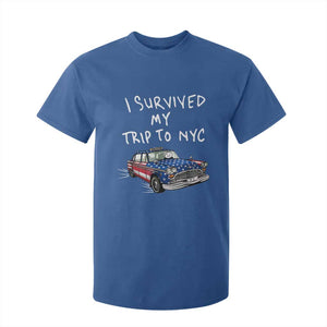 I Survived My Trip to NYC T Shirt For Kid Funny New York City USA Flag Taxi Meme