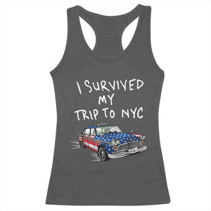 I Survived My Trip to NYC Racerback Tank Top Funny New York City USA Flag Taxi Meme