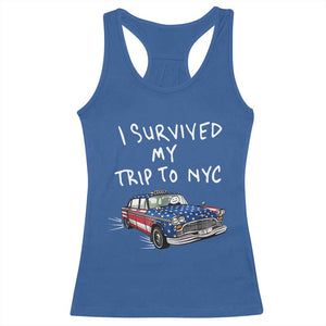 I Survived My Trip to NYC Racerback Tank Top Funny New York City USA Flag Taxi Meme