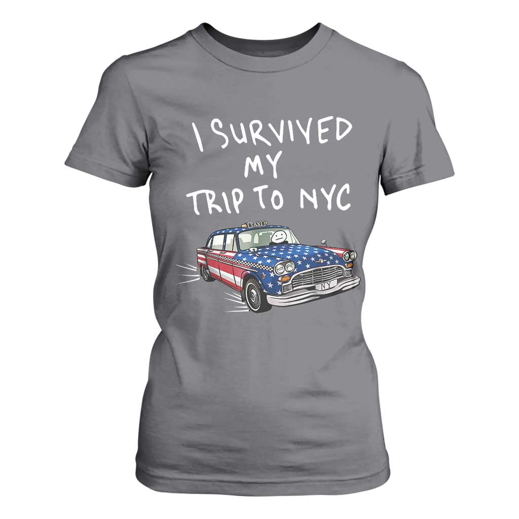 I Survived My Trip to NYC T Shirt For Women Funny New York City USA Flag Taxi Meme