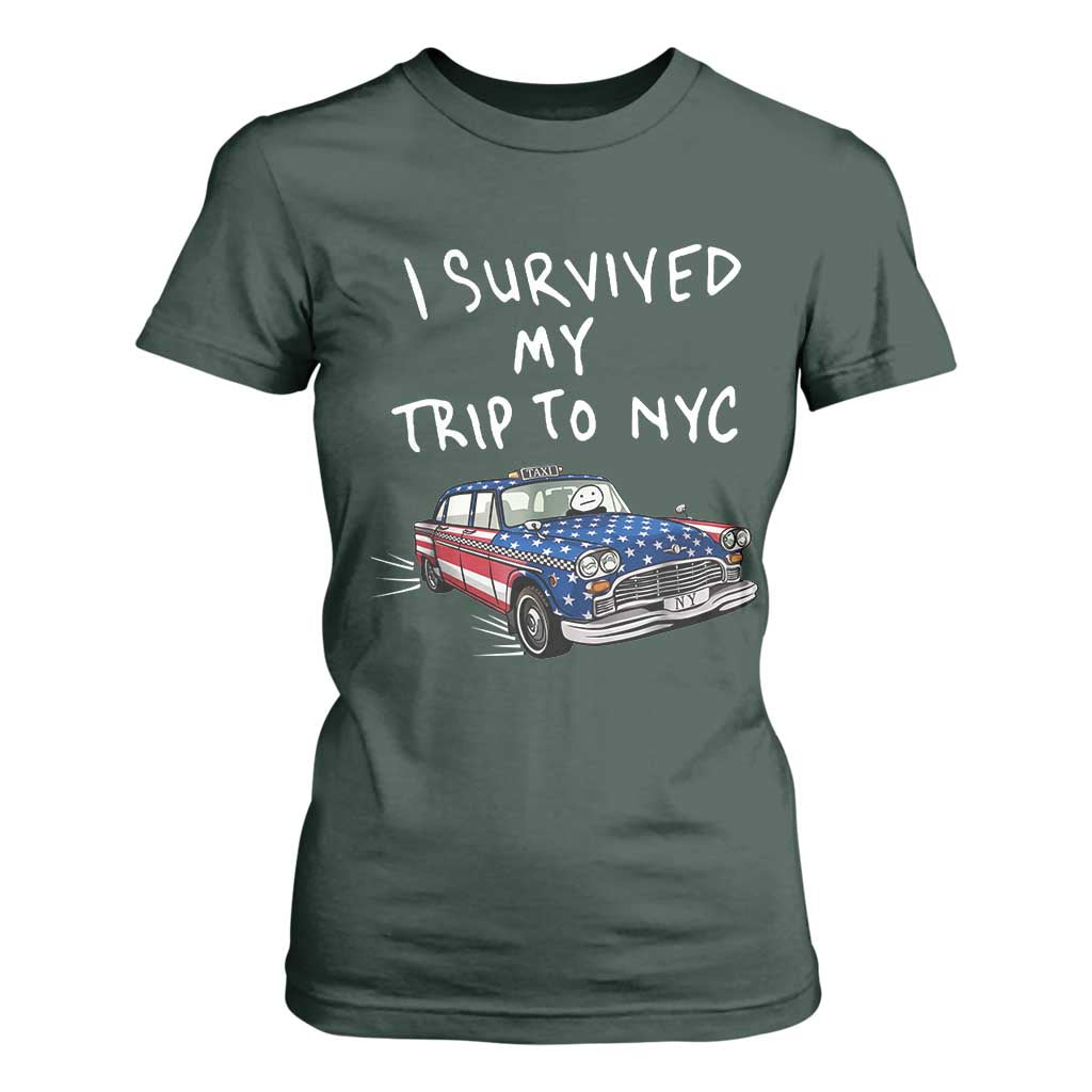 I Survived My Trip to NYC T Shirt For Women Funny New York City USA Flag Taxi Meme