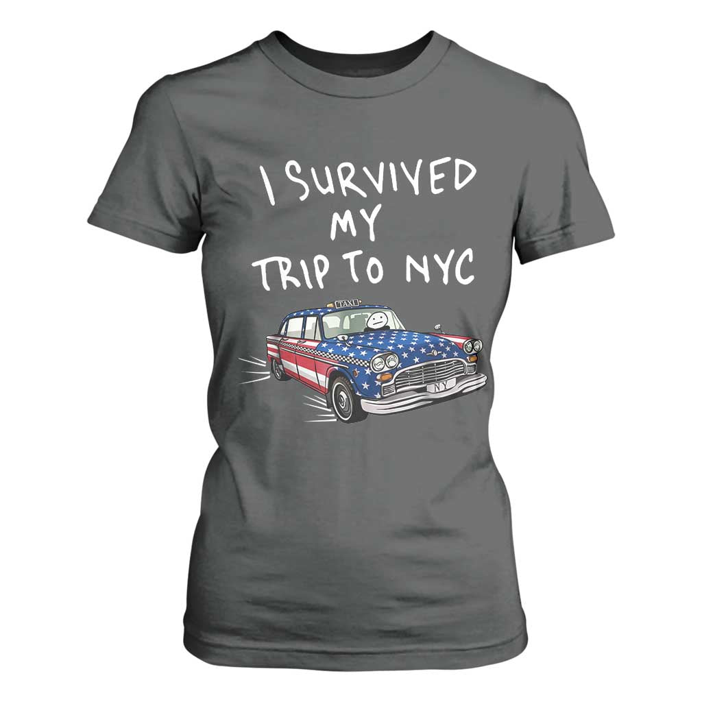 I Survived My Trip to NYC T Shirt For Women Funny New York City USA Flag Taxi Meme