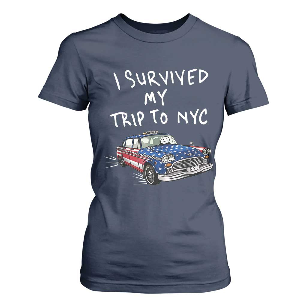 I Survived My Trip to NYC T Shirt For Women Funny New York City USA Flag Taxi Meme