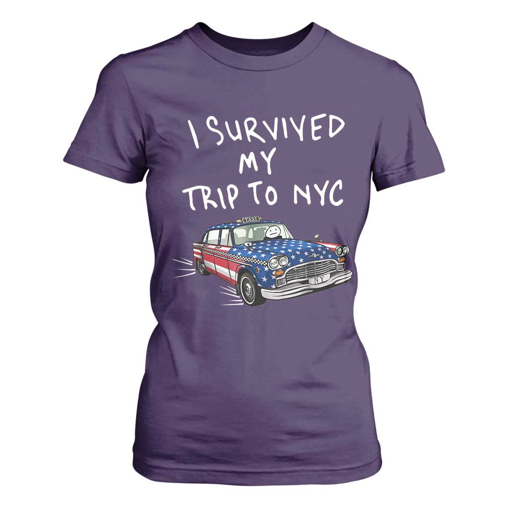 I Survived My Trip to NYC T Shirt For Women Funny New York City USA Flag Taxi Meme