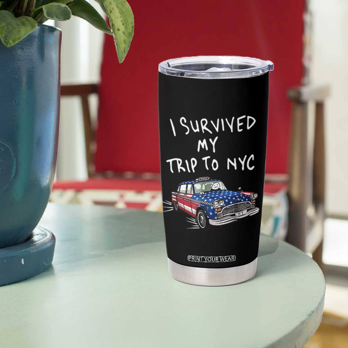 I Survived My Trip to NYC Tumbler Cup Funny New York City USA Flag Taxi Meme