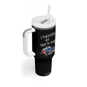 I Survived My Trip to NYC Tumbler With Handle Funny New York City USA Flag Taxi Meme