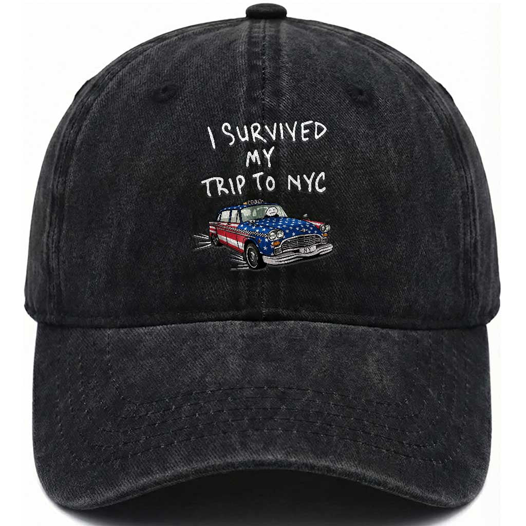 I Survived My Trip to NYC Washed Cotton Baseball Cap Funny New York City USA Flag Taxi Meme