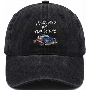 I Survived My Trip to NYC Washed Cotton Baseball Cap Funny New York City USA Flag Taxi Meme