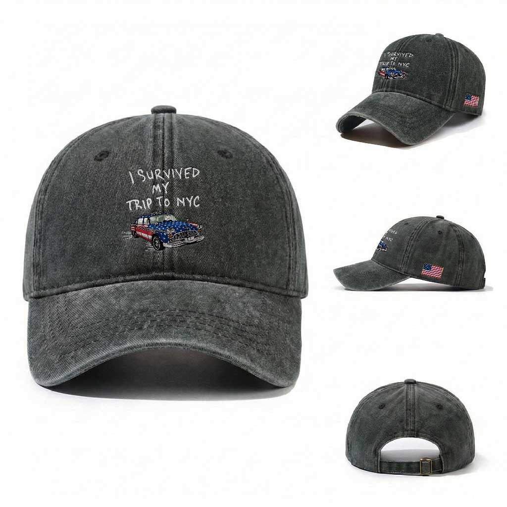 I Survived My Trip to NYC Washed Cotton Baseball Cap Funny New York City USA Flag Taxi Meme