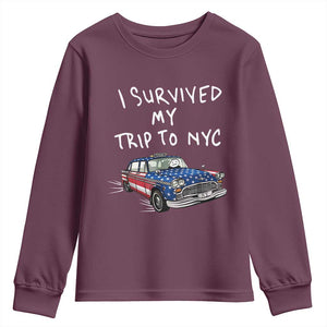 I Survived My Trip to NYC Youth Sweatshirt Funny New York City USA Flag Taxi Meme