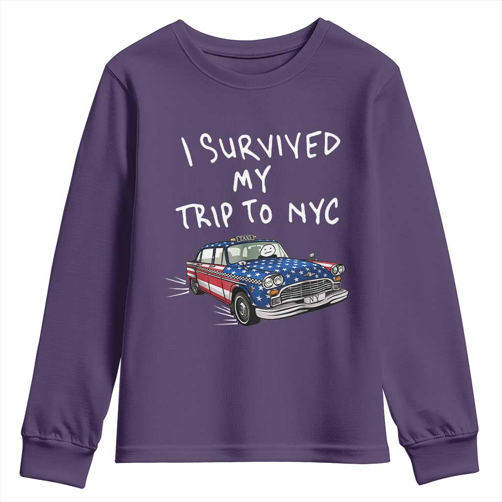 I Survived My Trip to NYC Youth Sweatshirt Funny New York City USA Flag Taxi Meme