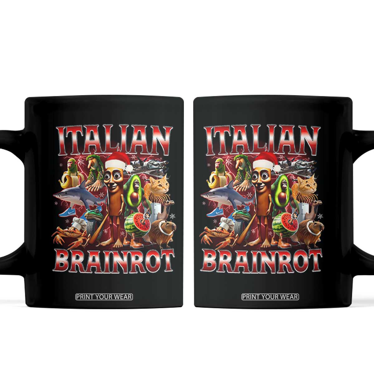 Italian Brainrot Christmas Meme Coffee Mug Funny Brain Rot Gen Z Meme TS14 Black Print Your Wear